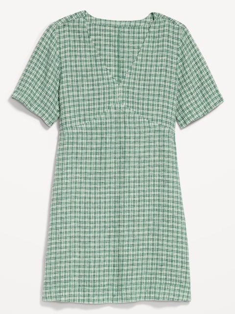 Short-Sleeve V-Neck Mini Shift Dress