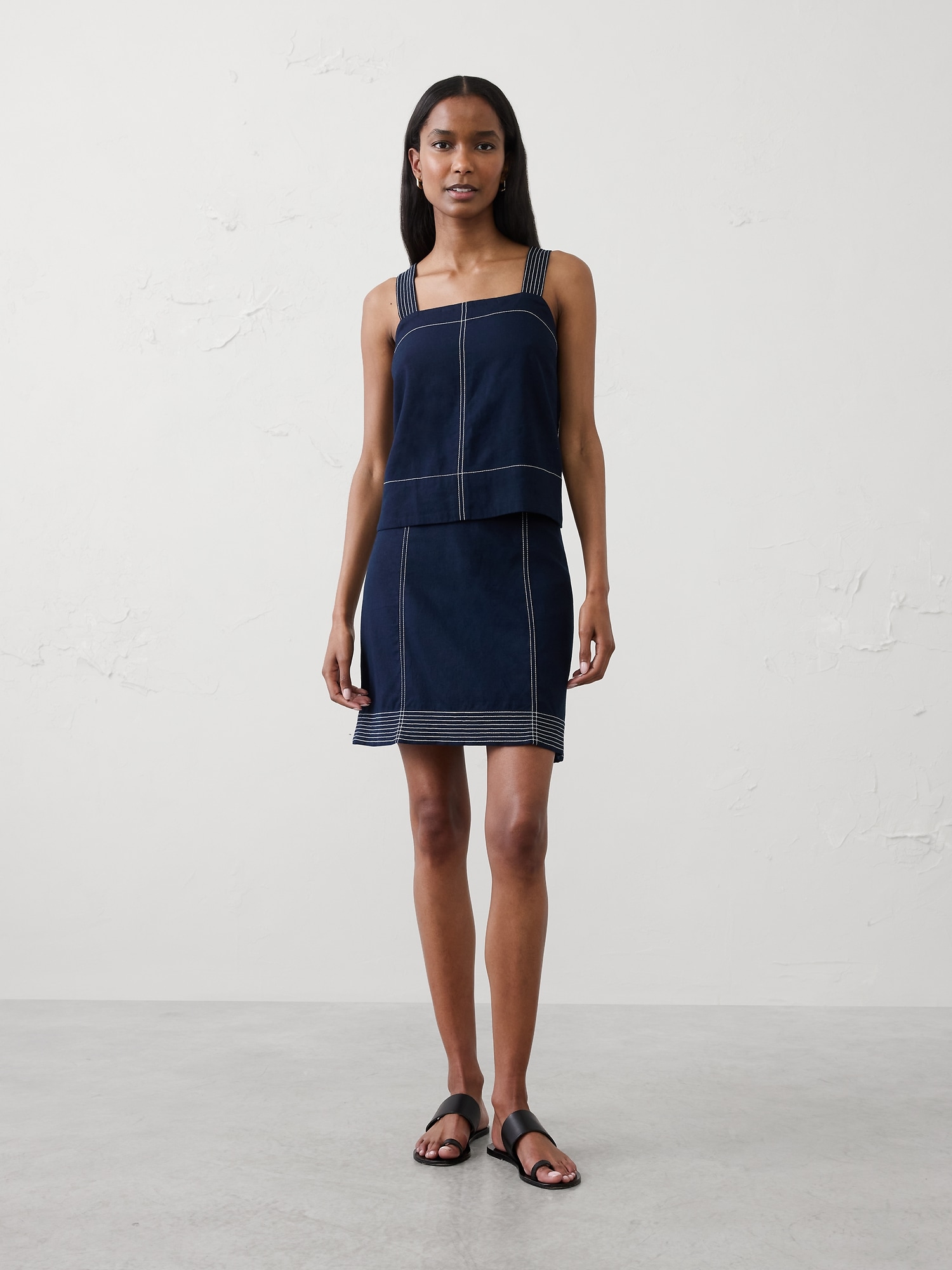 Linen-Blend Trapunto Mini Skirt