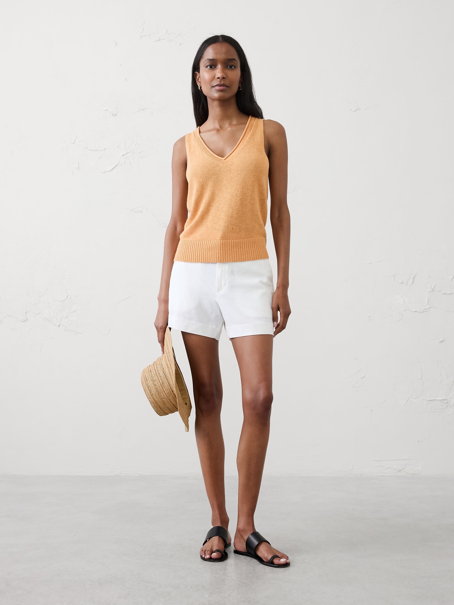Ramie-Cotton Pointelle Sweater Tank