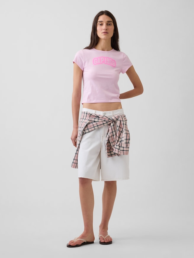 コットン ジャージー フィット クロップド グラフィックTシャツ-1