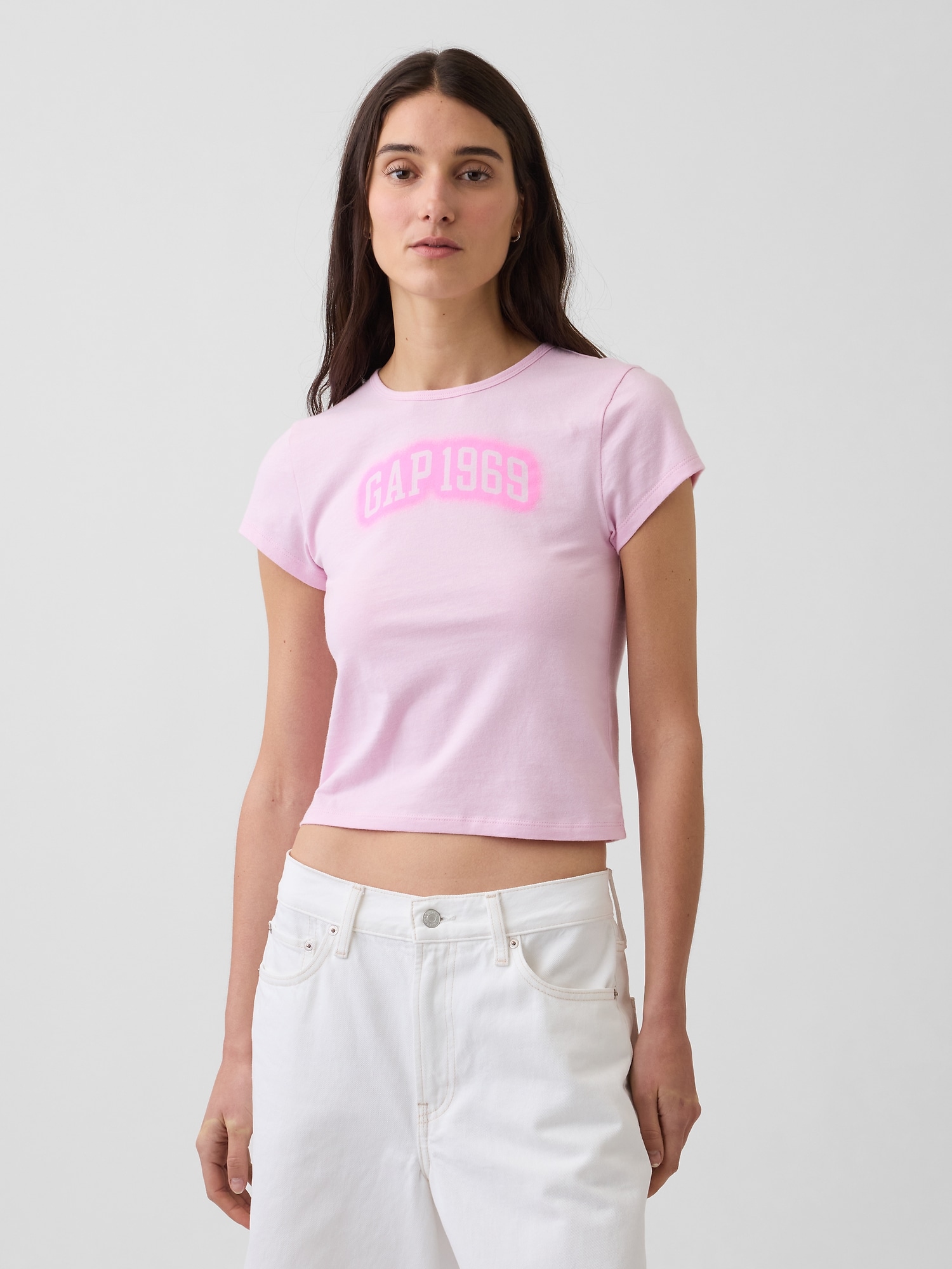 コットン ジャージー フィット クロップド グラフィックTシャツ-0