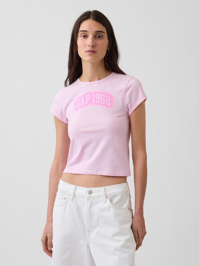 コットン ジャージー フィット クロップド グラフィックTシャツ-0