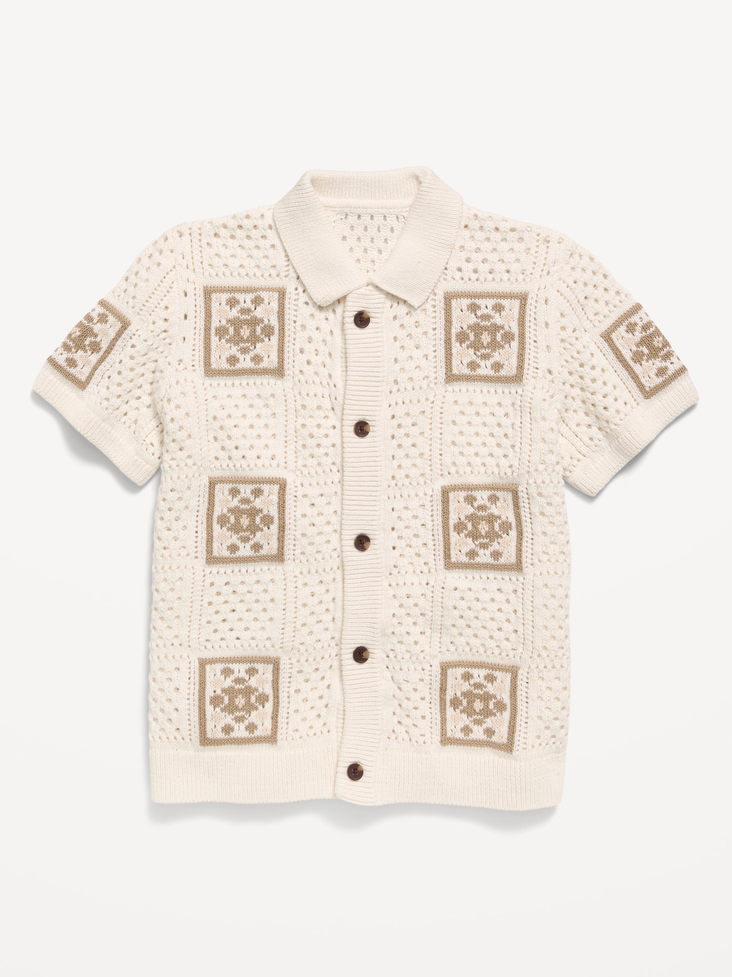 Short-Sleeve Crochet-Knit Shirt for Boys