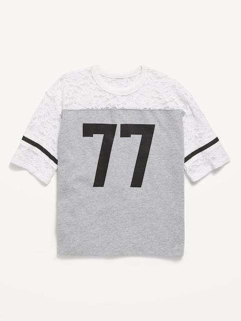 Oversized Lace Football-Style T-Shirt for Girls