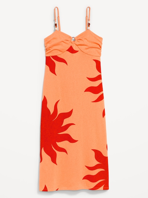 ROBE MI-LONGUE FRONCÉE À ENCOLURE BAIN DE SOLEIL PERLÉE