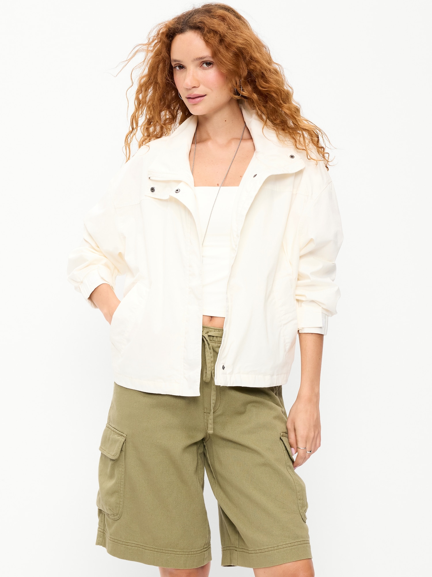 VESTE EN POPELINE À GLISSIÈRE PLEINE LONGUEUR