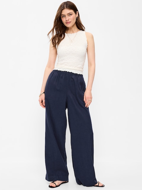 High-Waisted Linen-Blend Super Wide-Leg Pants