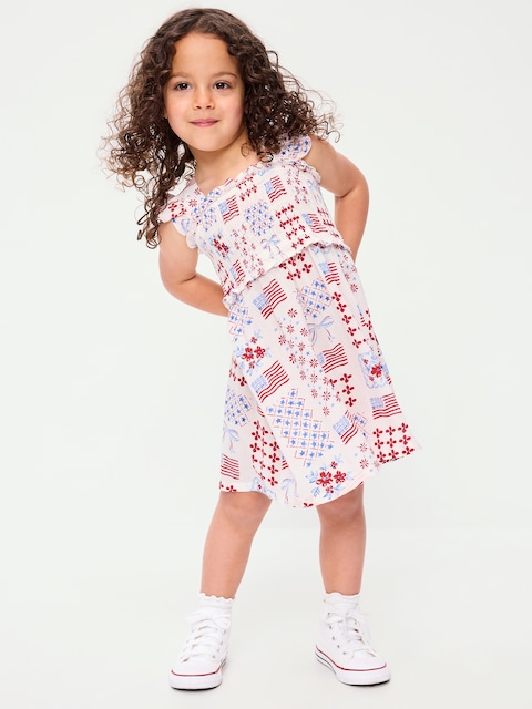 Printed Sleeveless Smocked Dress for Toddler Girls