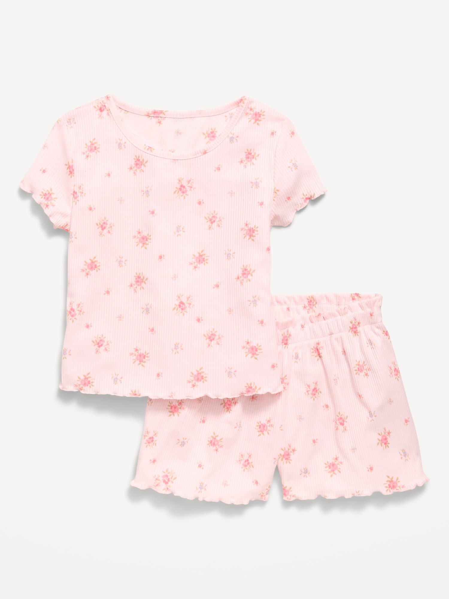 PYJAMA COURT CÔTELÉ À BORDURE ONDULÉE POUR FILLE