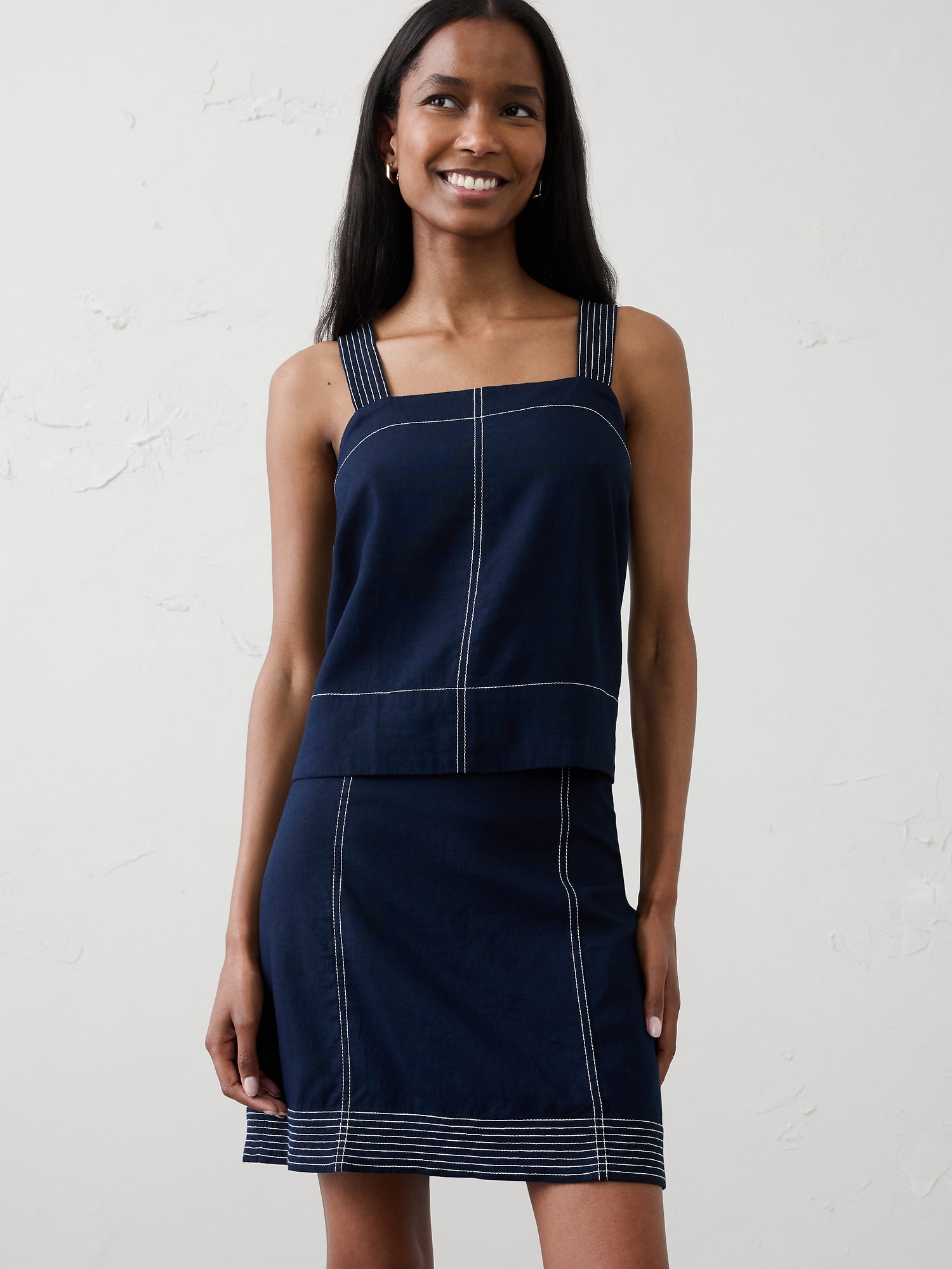 Linen-Blend Trapunto Tank