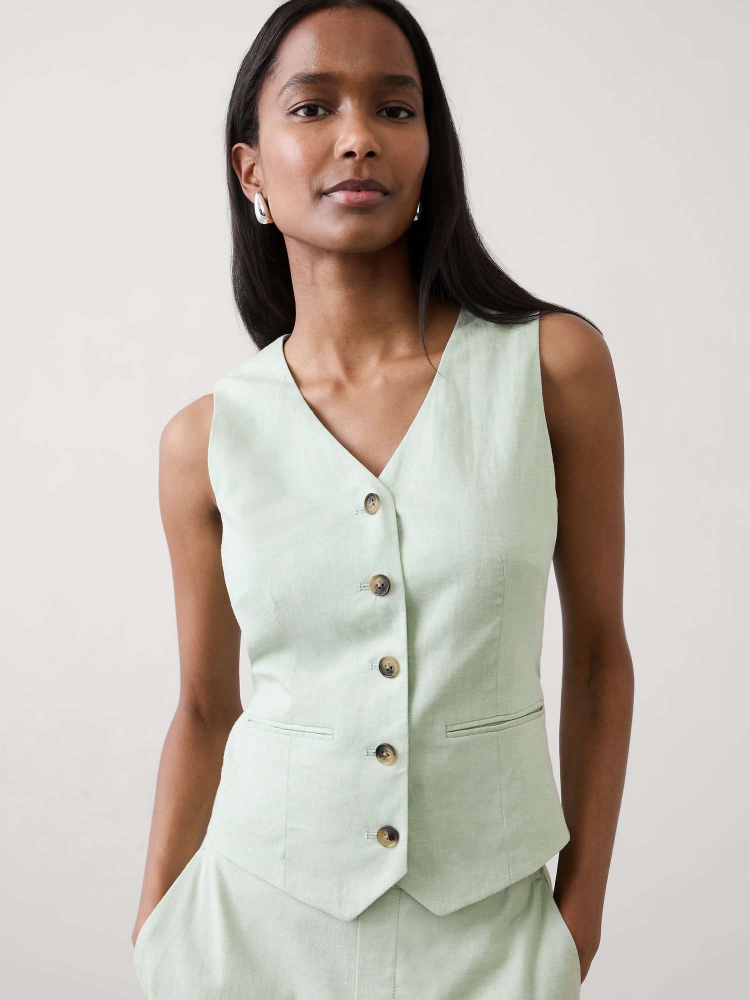 Linen-Blend Classic Vest