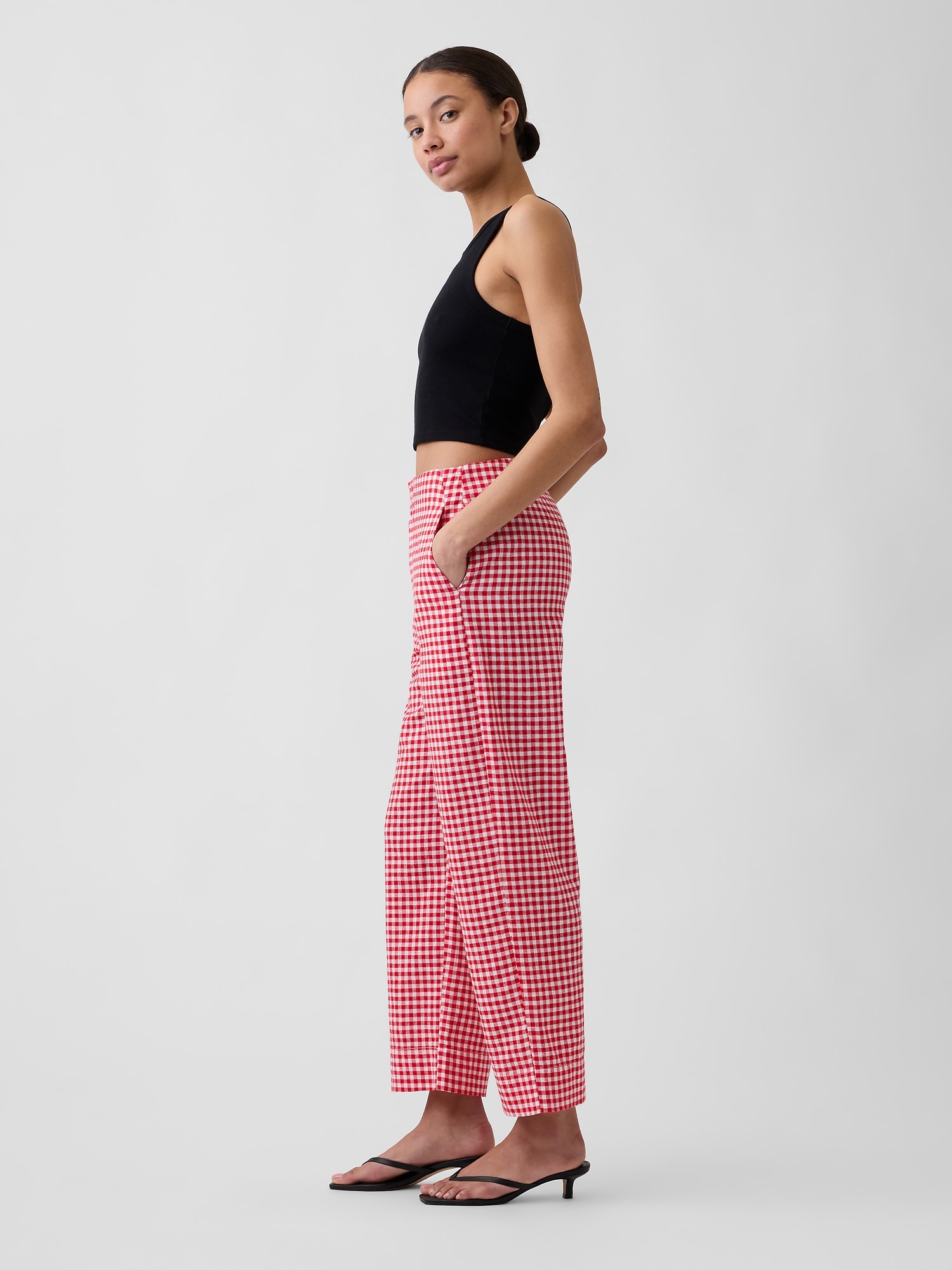 ハイライズ リネンブレンド ストレート クロップドパンツ-1