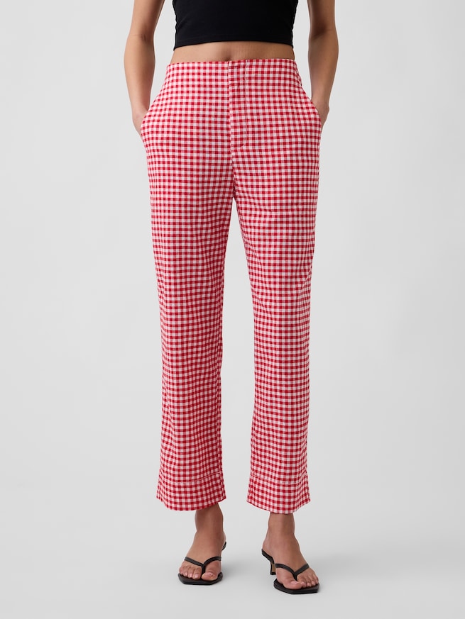 ハイライズ リネンブレンド ストレート クロップドパンツ-2