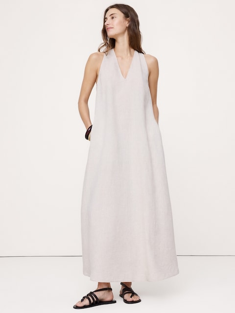 ROBE LONGUE À ENCOLURE BAIN DE SOLEIL EN LIN