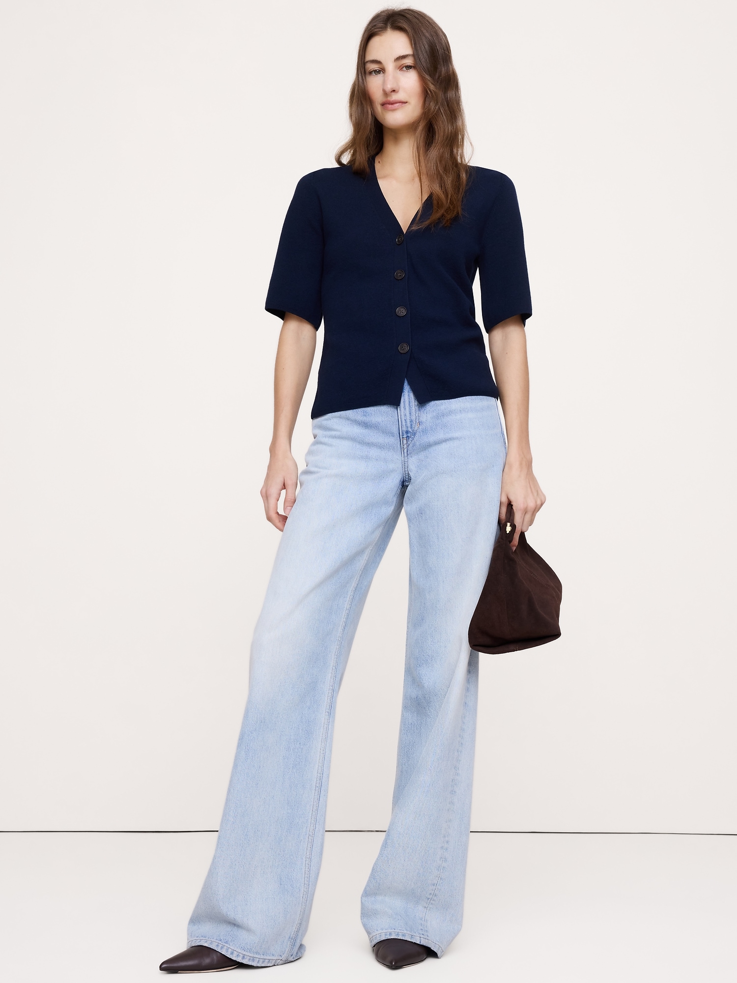 CARDIGAN À MANCHES COURTES EN COTON ET SOIE PIED D'ALOUETTE