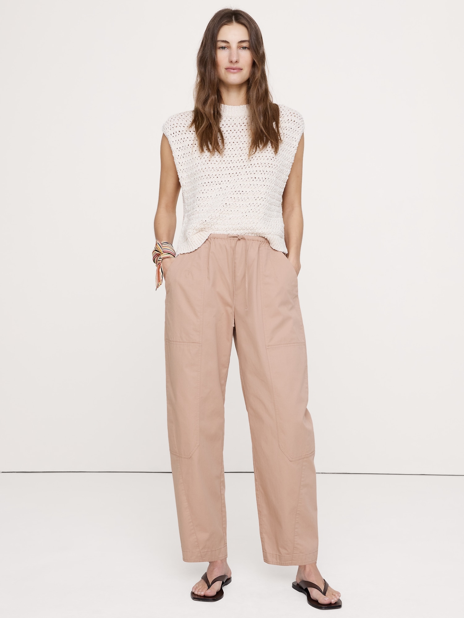 Cotton Poplin Barrel Pull-On Pant