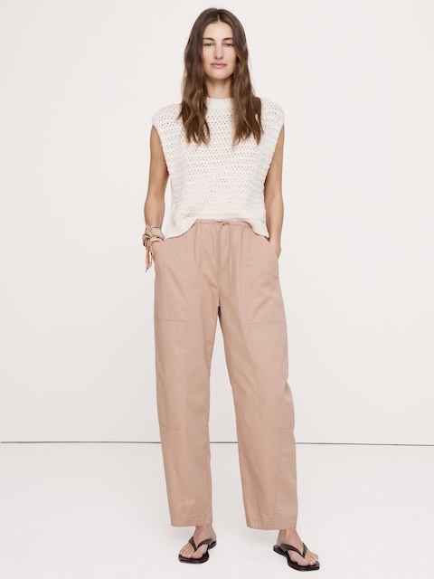 PANTALON À TAILLE EXTENSIBLE COUPE BARIL EN POPELINE DE COTON