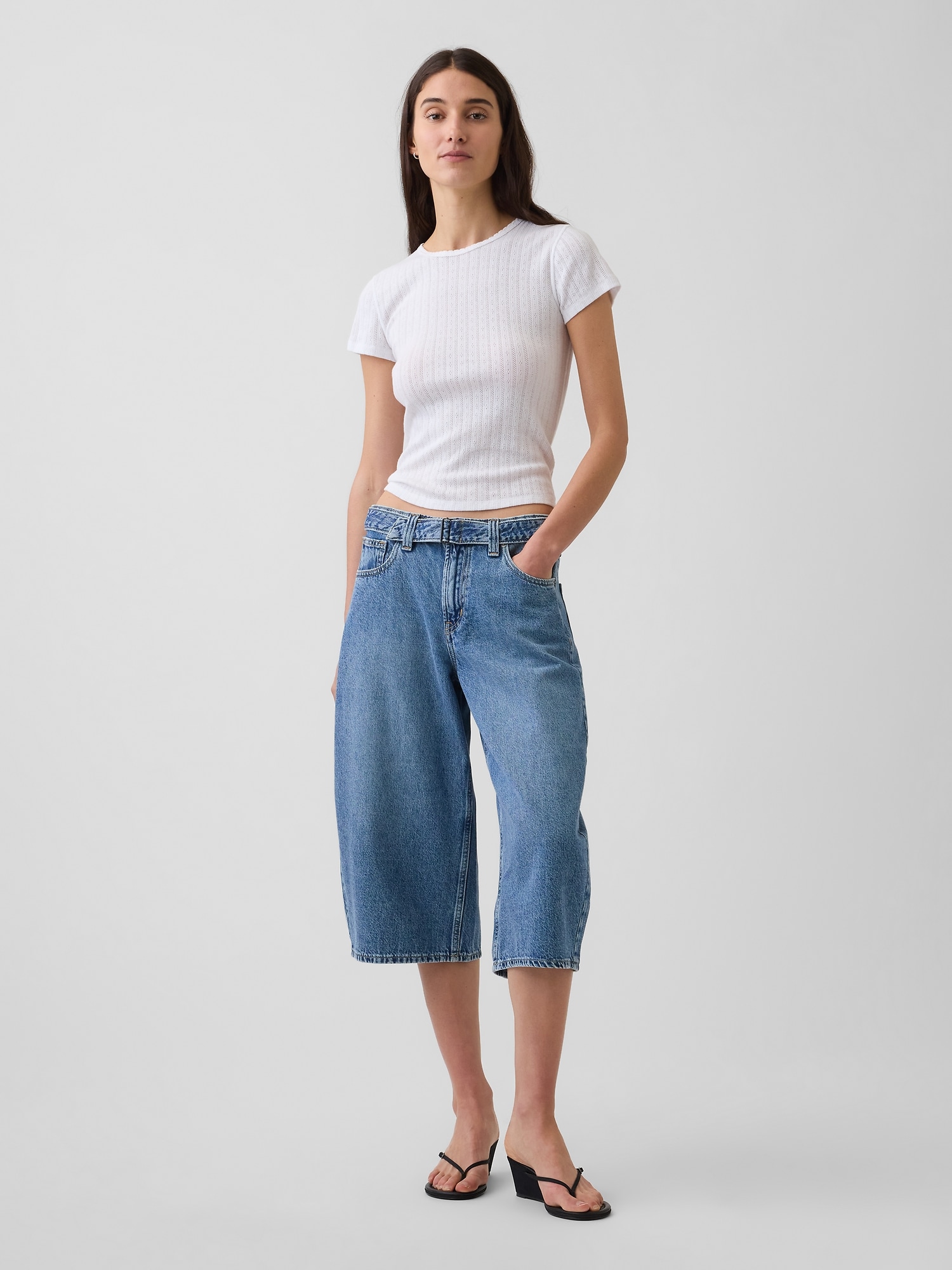 High Rise Belted Barrel Culotte Jeans