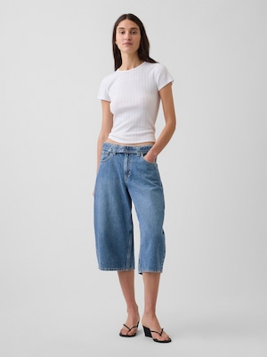 ハイライズ ベルト バレル キュロットデニム