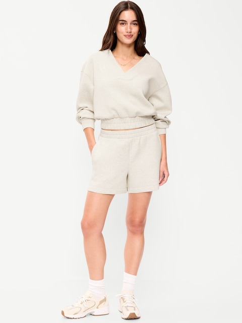 SHORT À TAILLE HAUTE EN MOLLETON RAFFINÉ, ENTREJAMBE DE 12,5 CM