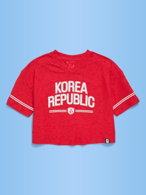 T-SHIRT DROIT À ENCOLURE EN V À DENTELLE COUPE DU MONDE DE LA FIFA 2026™, KOREA REPUBLIC POUR FILLE