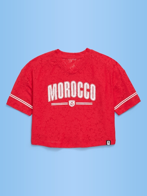 T-SHIRT DROIT À ENCOLURE EN V À DENTELLE COUPE DU MONDE DE LA FIFA 26™, MAROC POUR FILLE