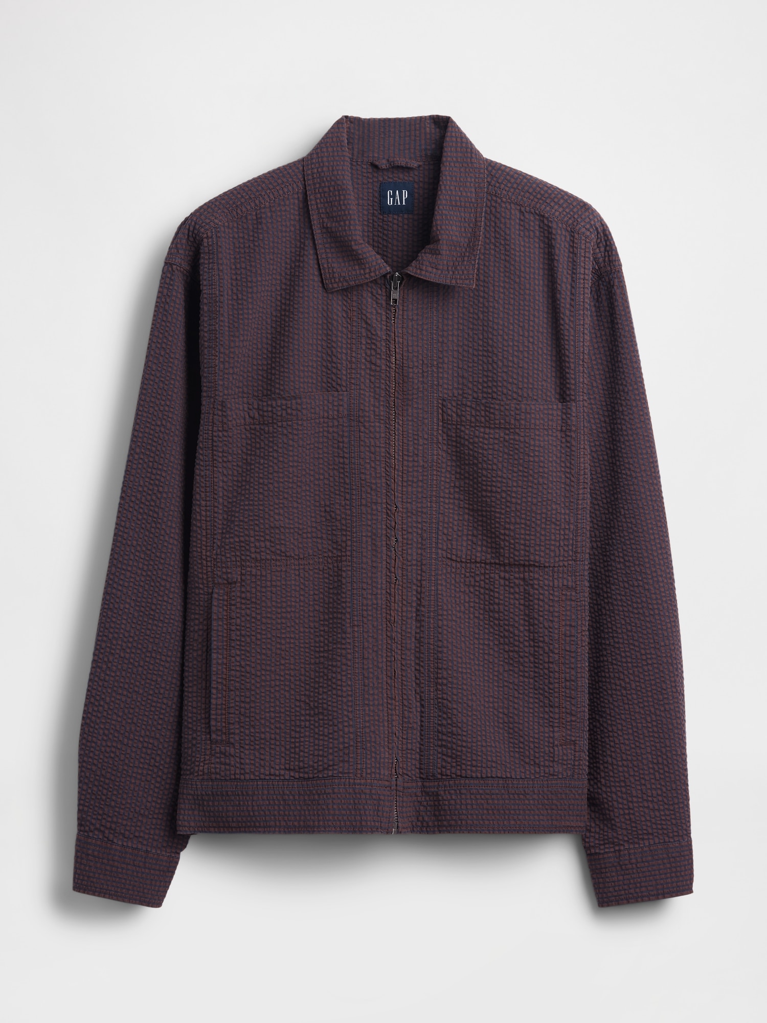 Textured Gingham Zip Shirt Jacket