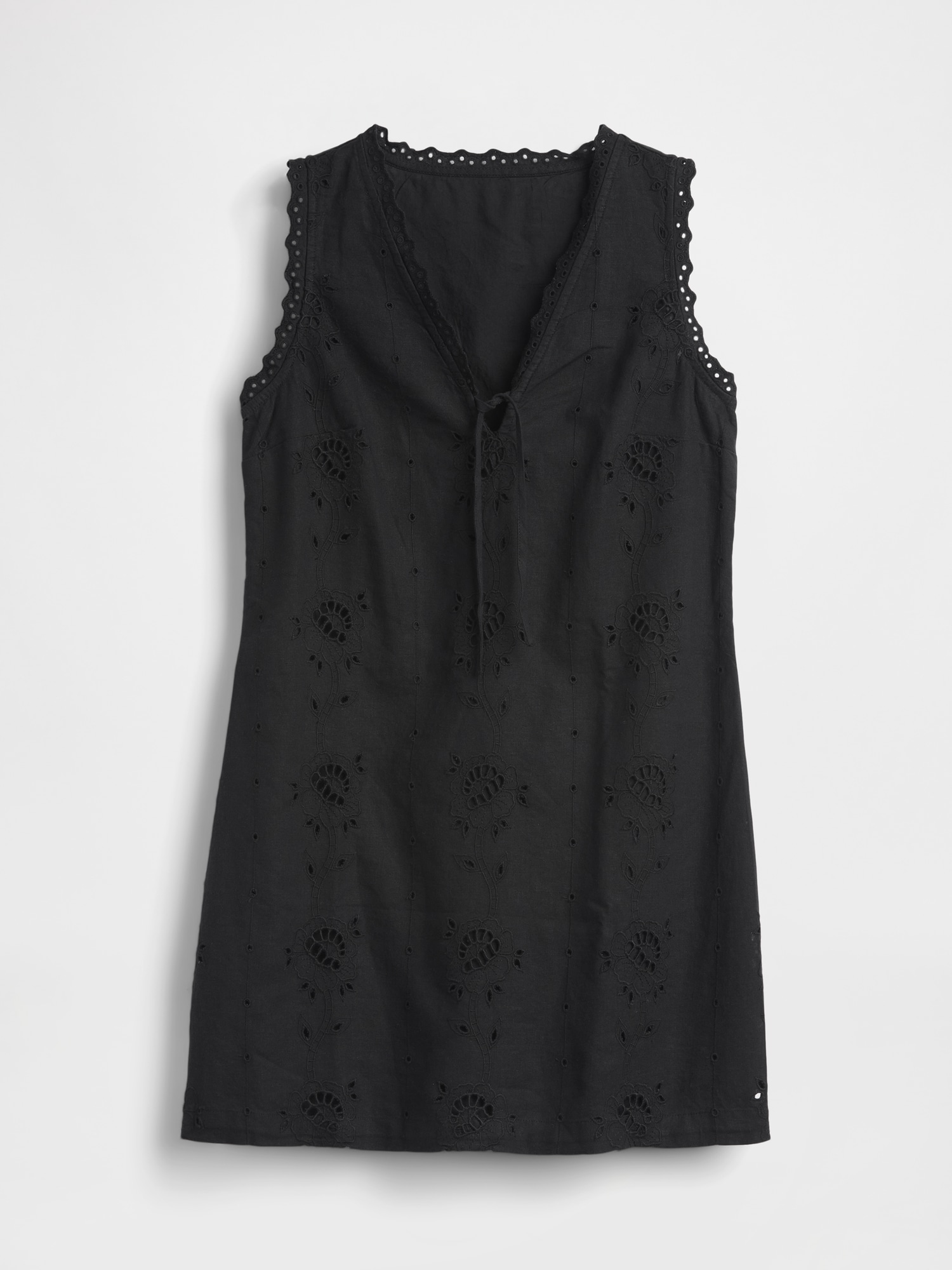 Linen-Blend Embroidered Mini Shift Dress