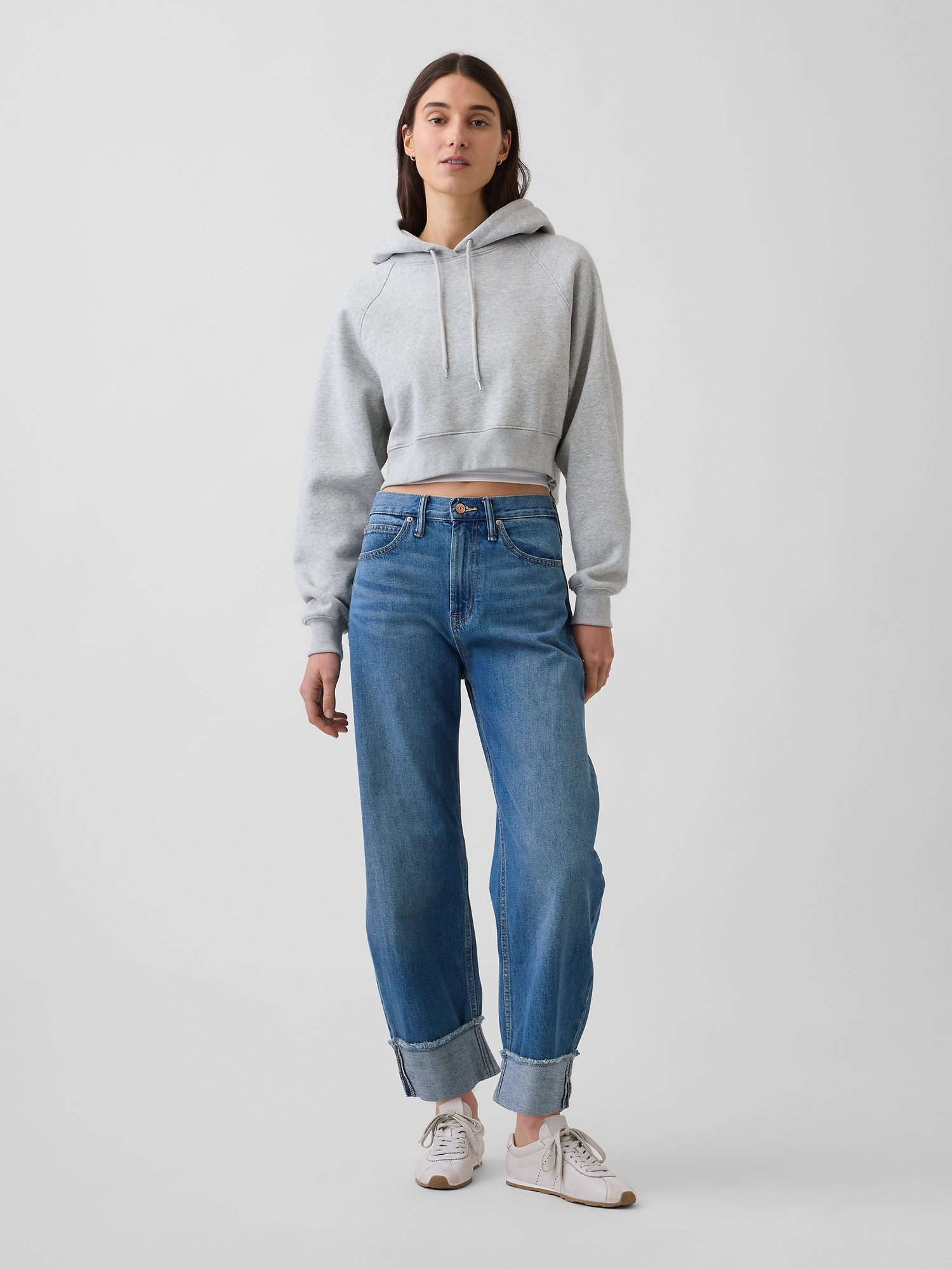 High Rise Cuffed Barrel Jeans
