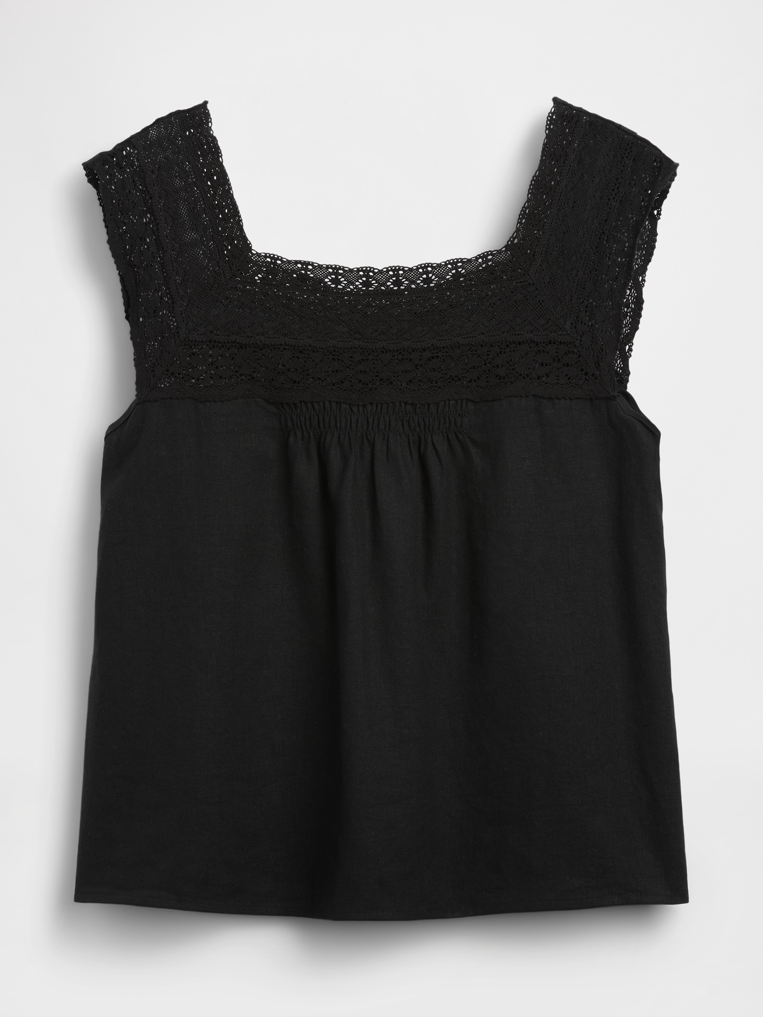 Linen-Blend Crochet Square-Neck Top