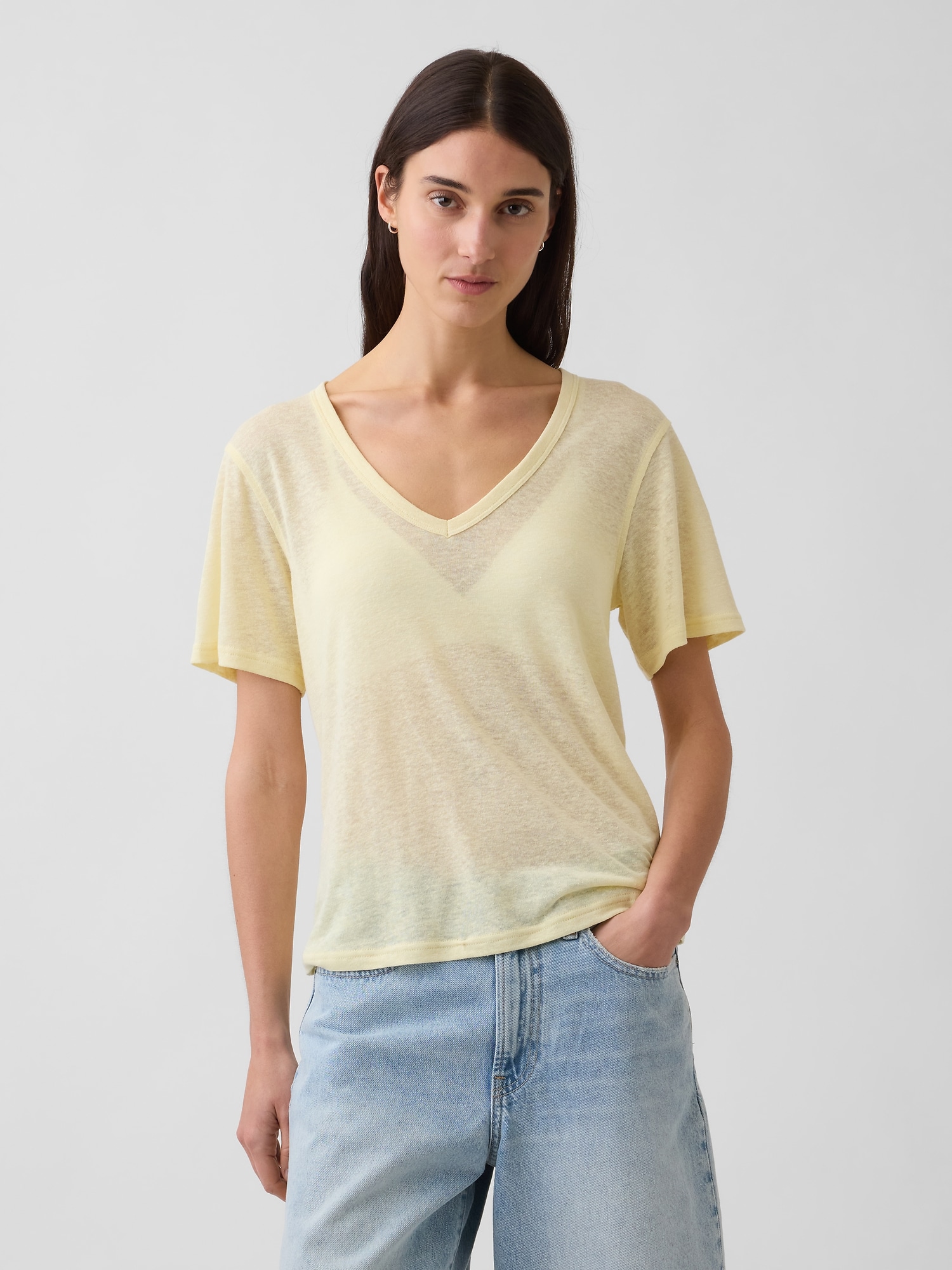 Linen-Blend Relaxed V-Neck T-Shirt