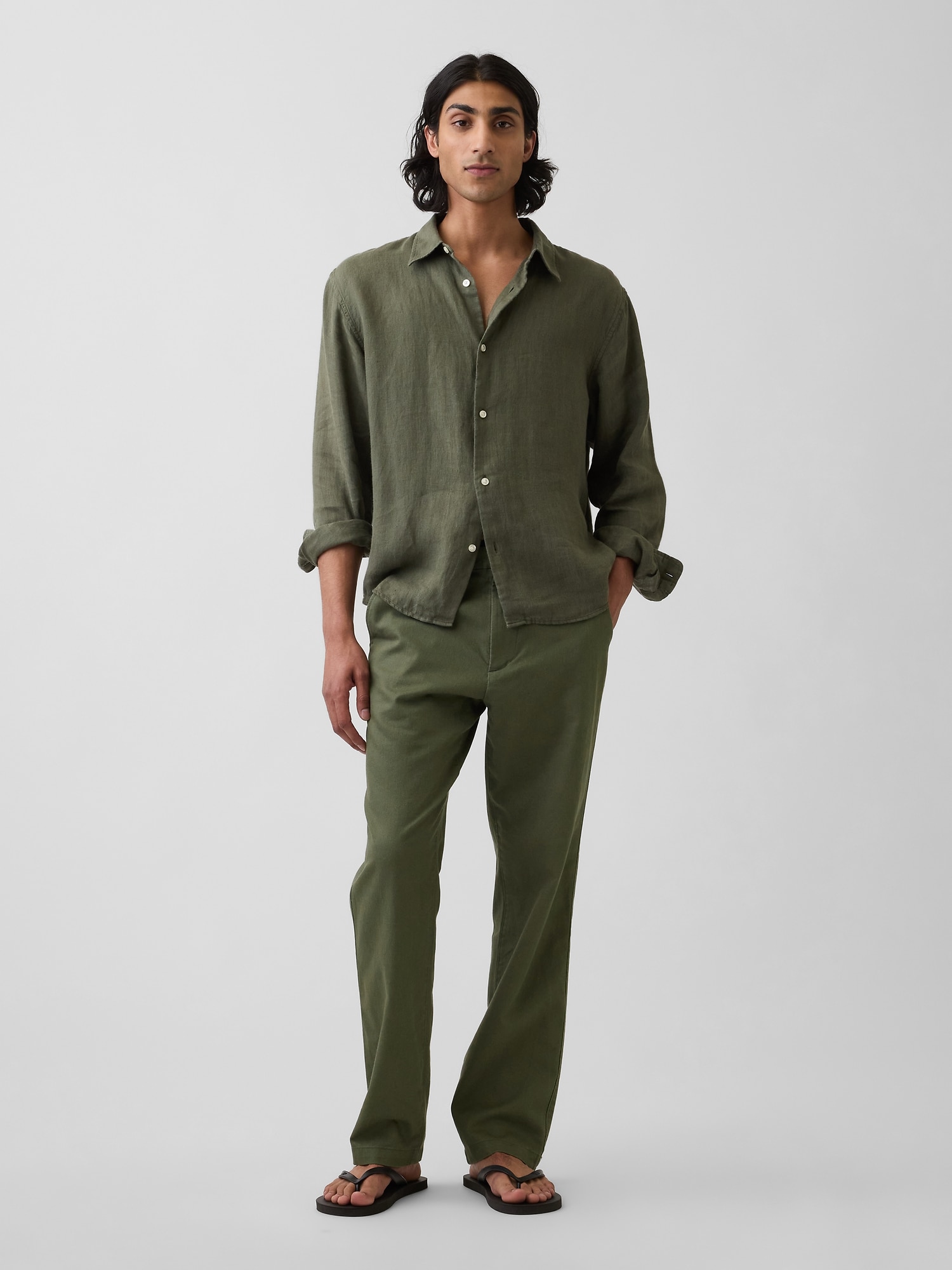 Linen-Cotton Relaxed Straight Trousers