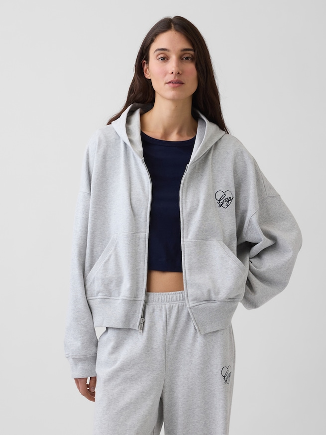 フレンチテリー オーバーサイズ GAPハートロゴ ジップアップパーカー-0