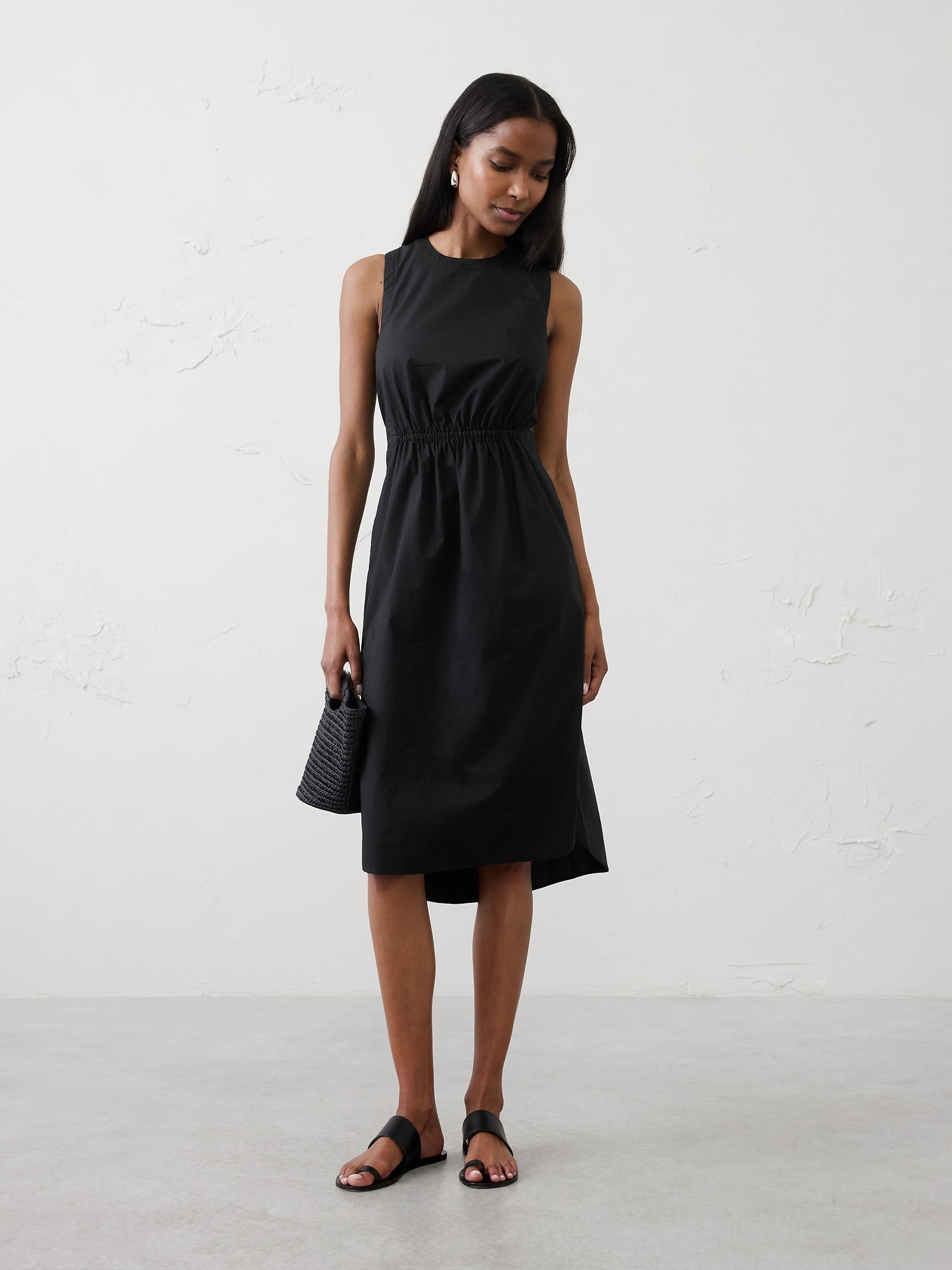 Rounded Hem Poplin Midi Dress