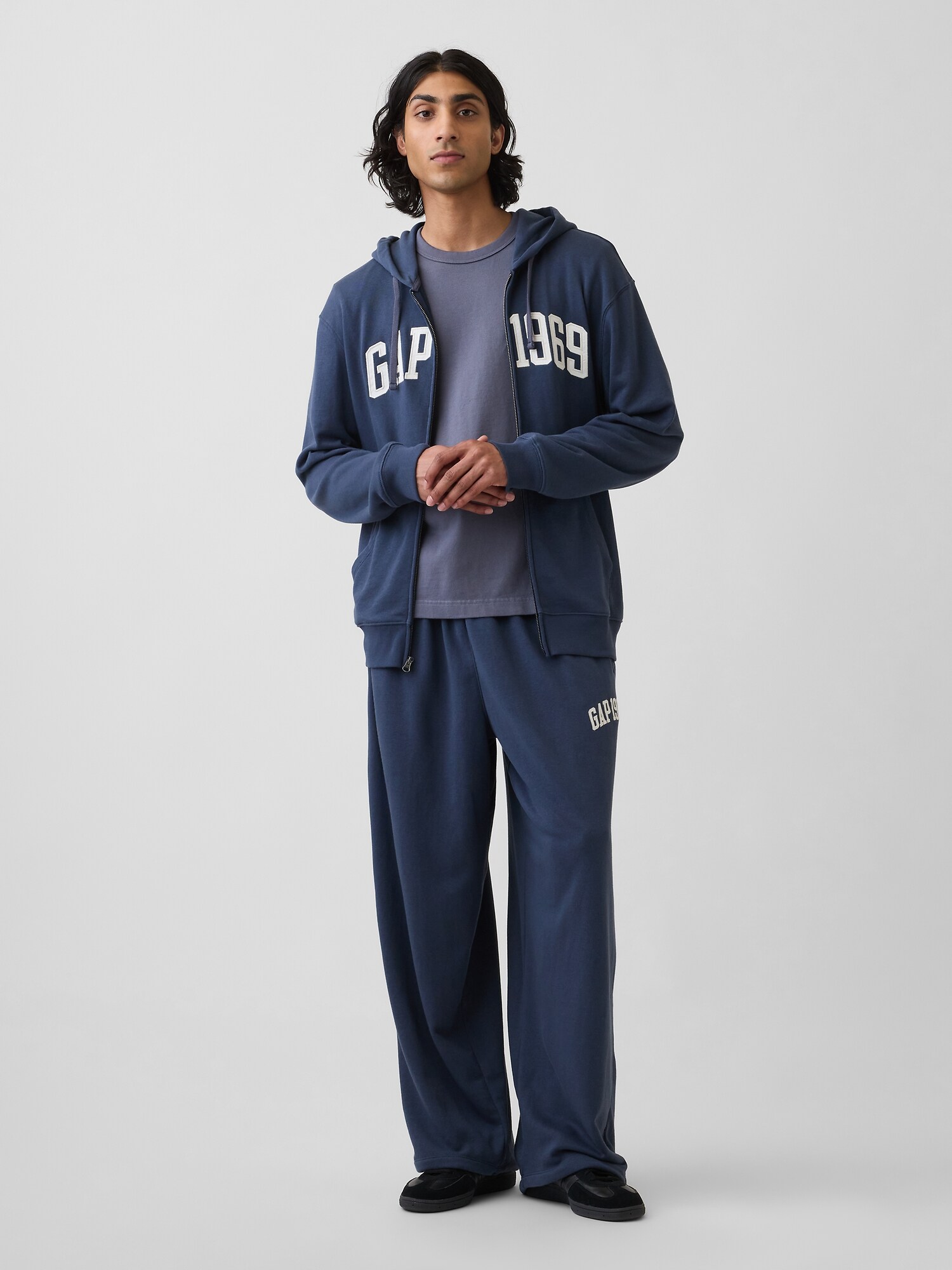 フレンチテリー リラックスフィット GAP1969ロゴ  ジップアップパーカー-1