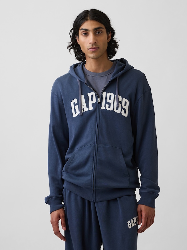 フレンチテリー リラックスフィット GAP1969ロゴ  ジップアップパーカー-0