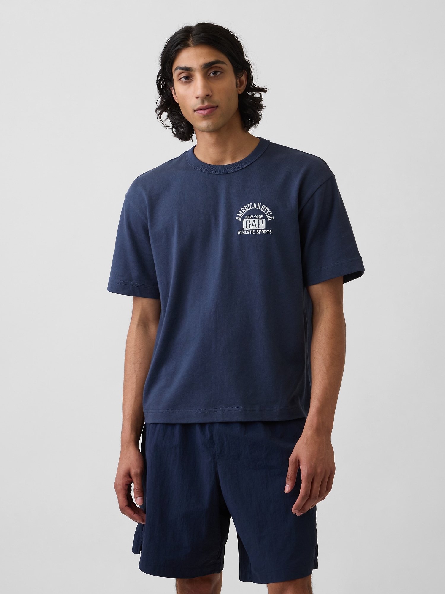 ヘビーウェイト GAPロゴ リラックスフィット クロップドTシャツ-0