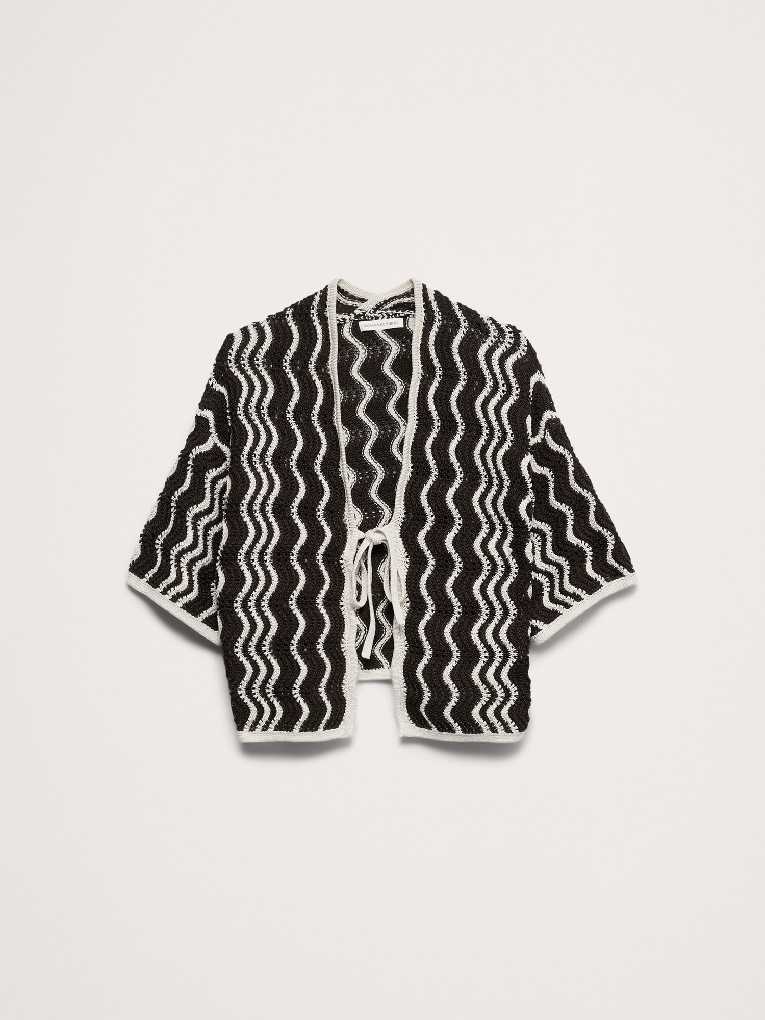 Cotton Scallop Stripe Tie-Front Cardigan