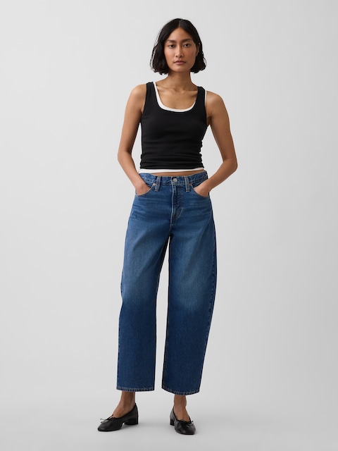 High Rise Barrel Crop Jeans