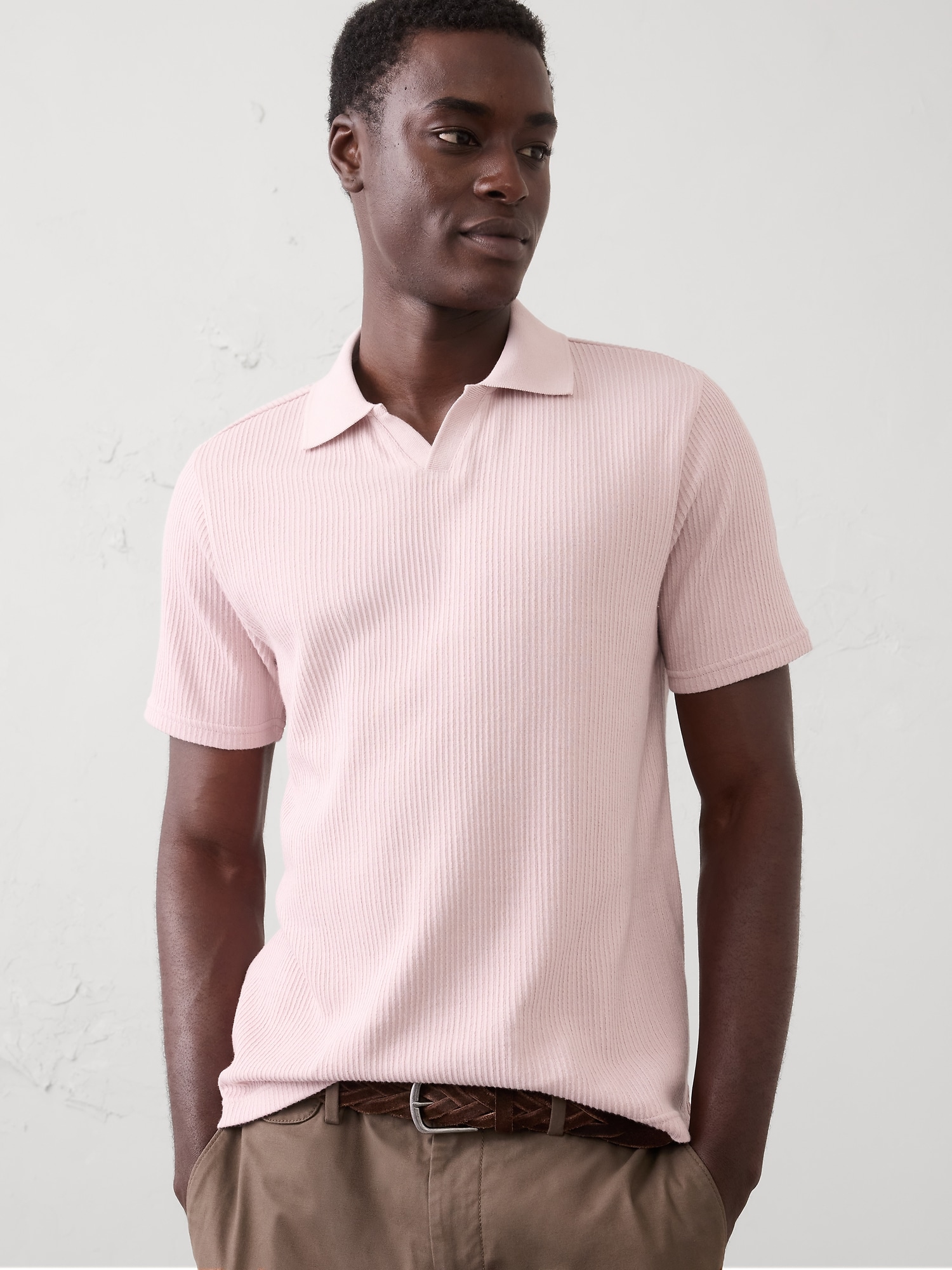 Crinkle Ribbed Tipped Collar Shirt