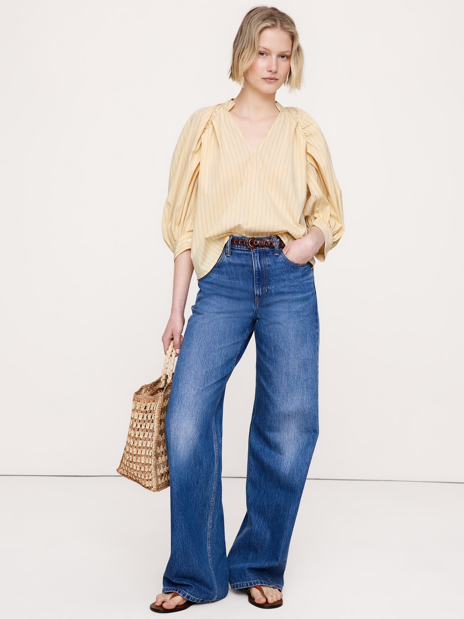 Cotton Poplin Split-Neck Top
