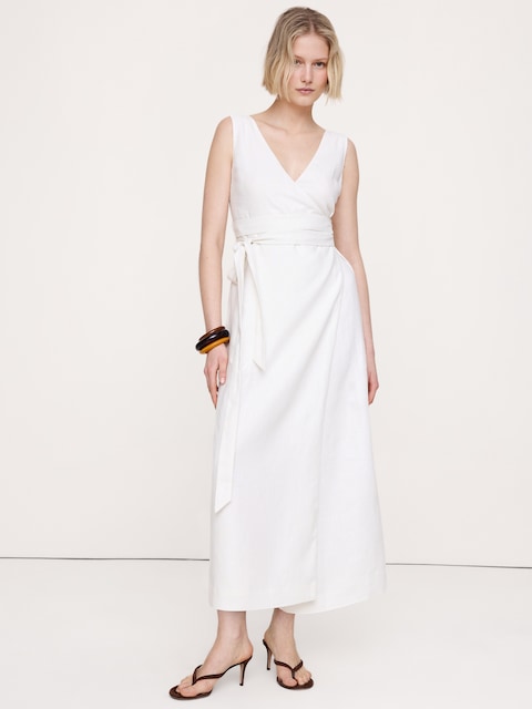 ROBE LONGUE EN LIN À DOS CROISÉ