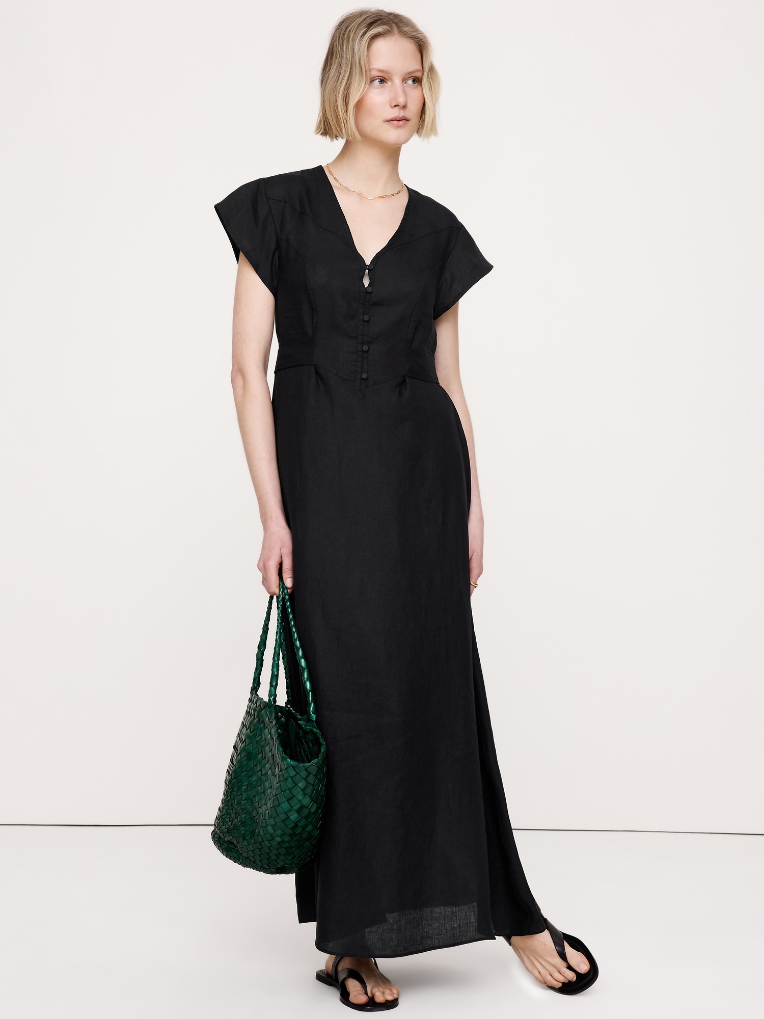 Linen Side-Tie Maxi Dress