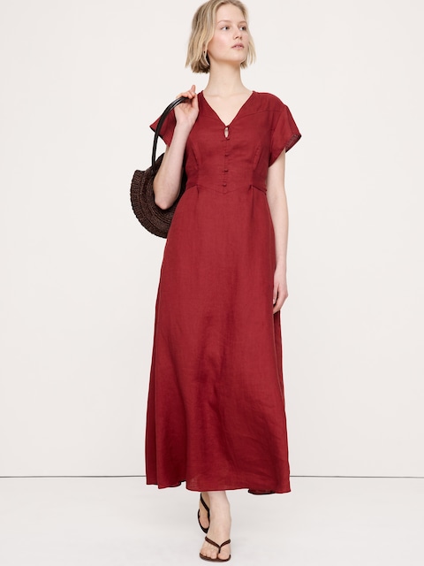 ROBE LONGUE EN LIN À NOUER SUR LE CÔTÉ