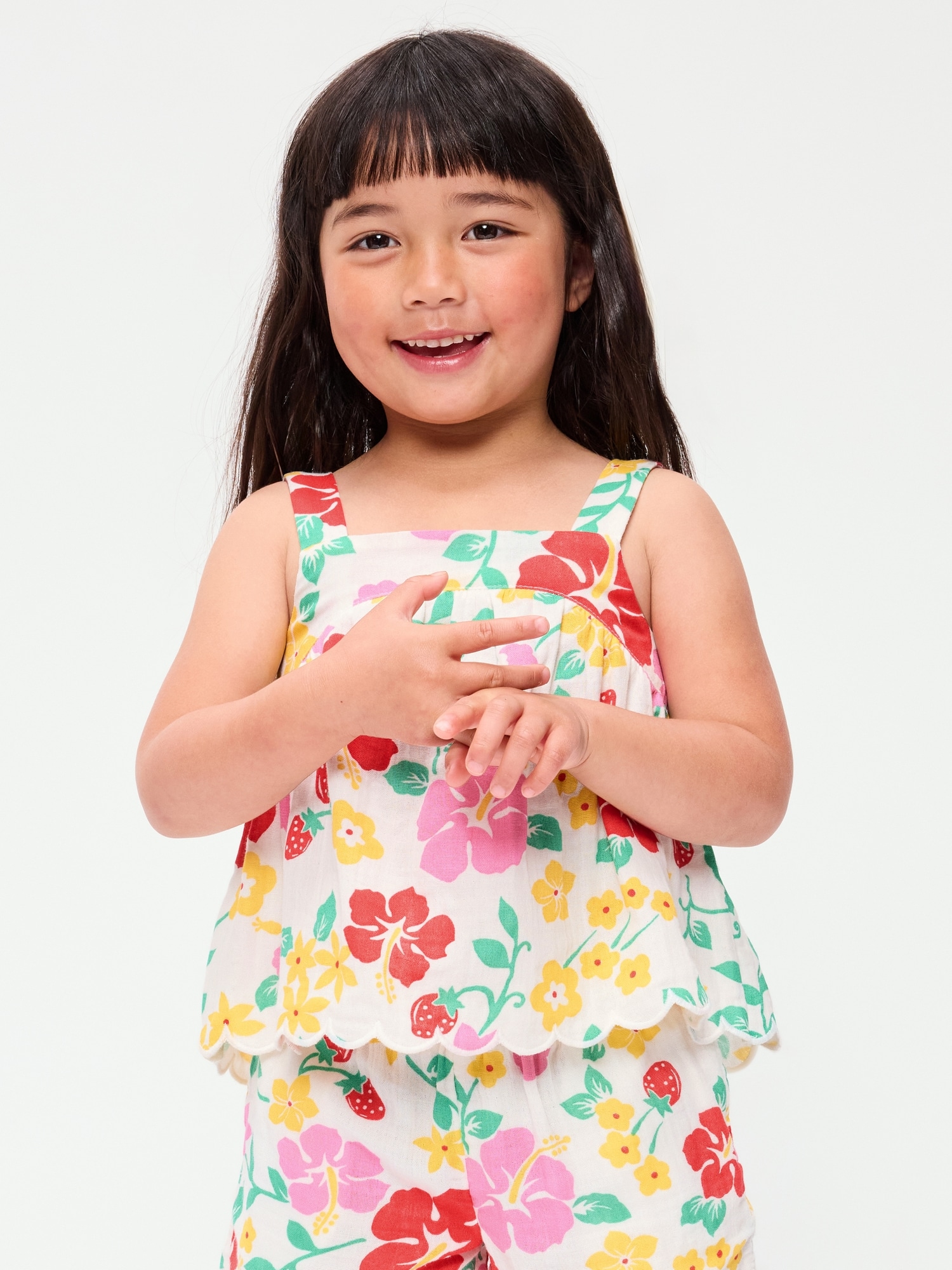 Sleeveless Double-Weave Scalloped-Hem Top for Toddler Girls