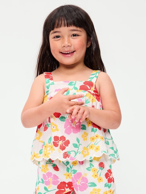 Sleeveless Double-Weave Scalloped-Hem Top for Toddler Girls