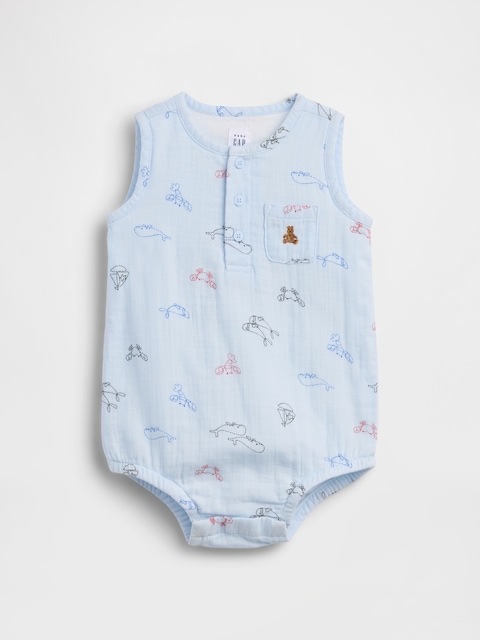 Baby Cotton Gauze Henley Pocket Tank Bodysuit