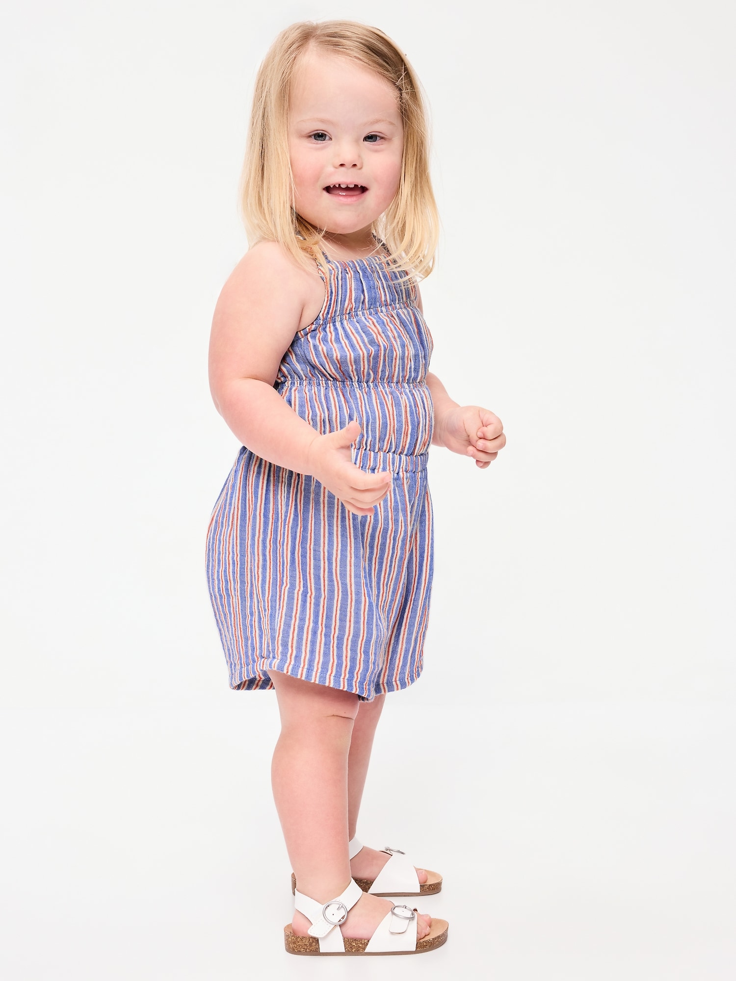 Sleeveless Double-Weave Smocked Romper for Toddler Girls
