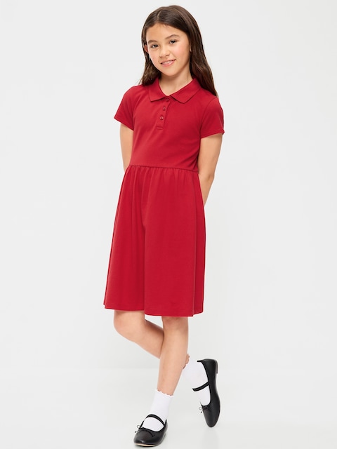 School Uniform Fit & Flare Pique Polo Dress for Girls