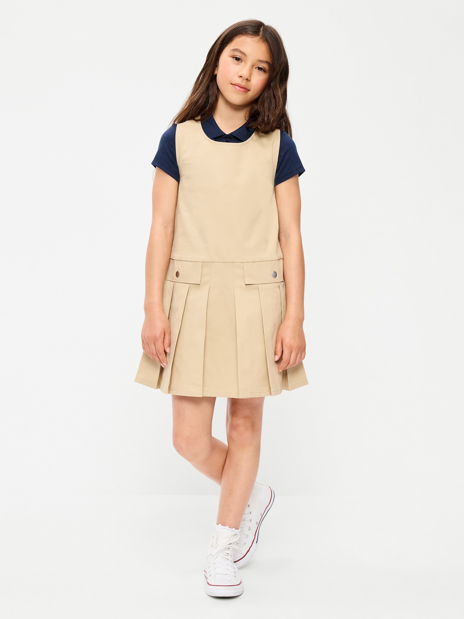 School Uniform Sleeveless Twill Dress for Girls